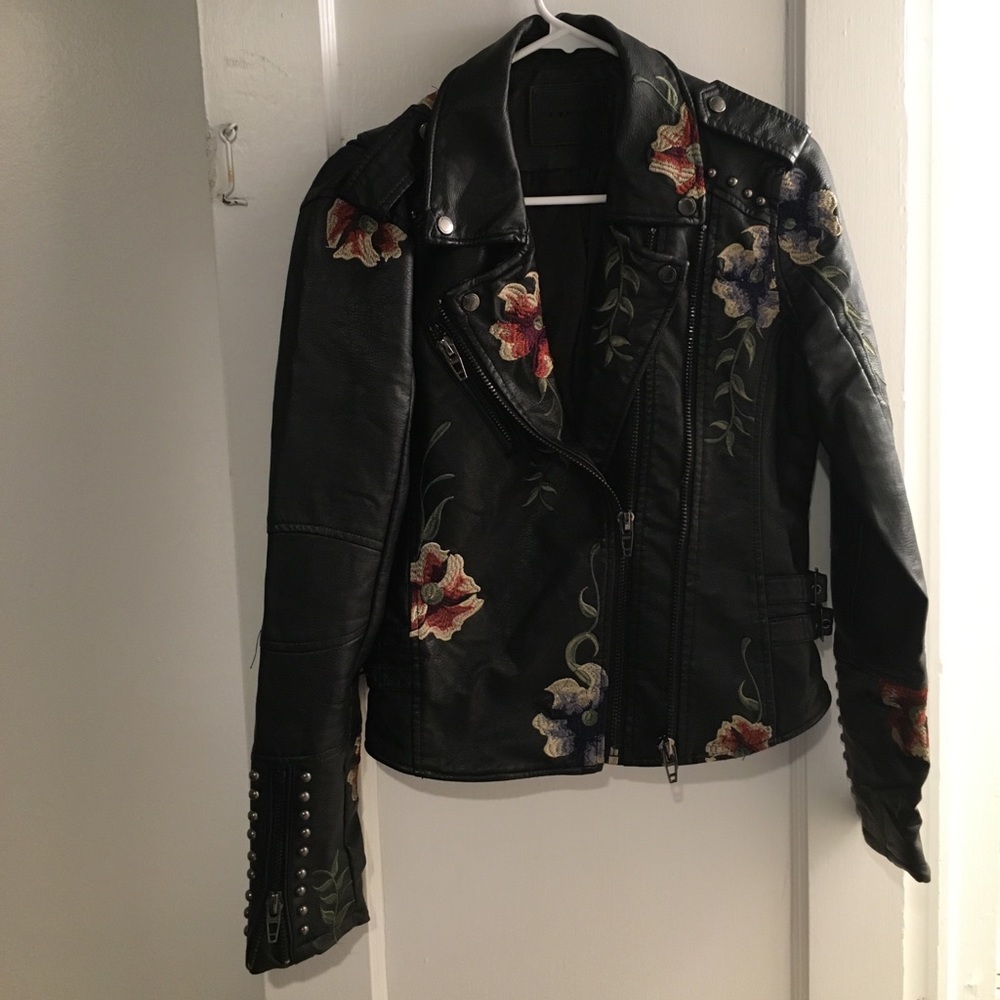 Floral, studded  leather jacket